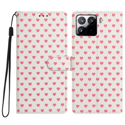 For Xiaomi 15S Pro Hearts Pattern Buckle Vegan Leather Phone Case with Strap - Beige Hearts - EDA009719506F