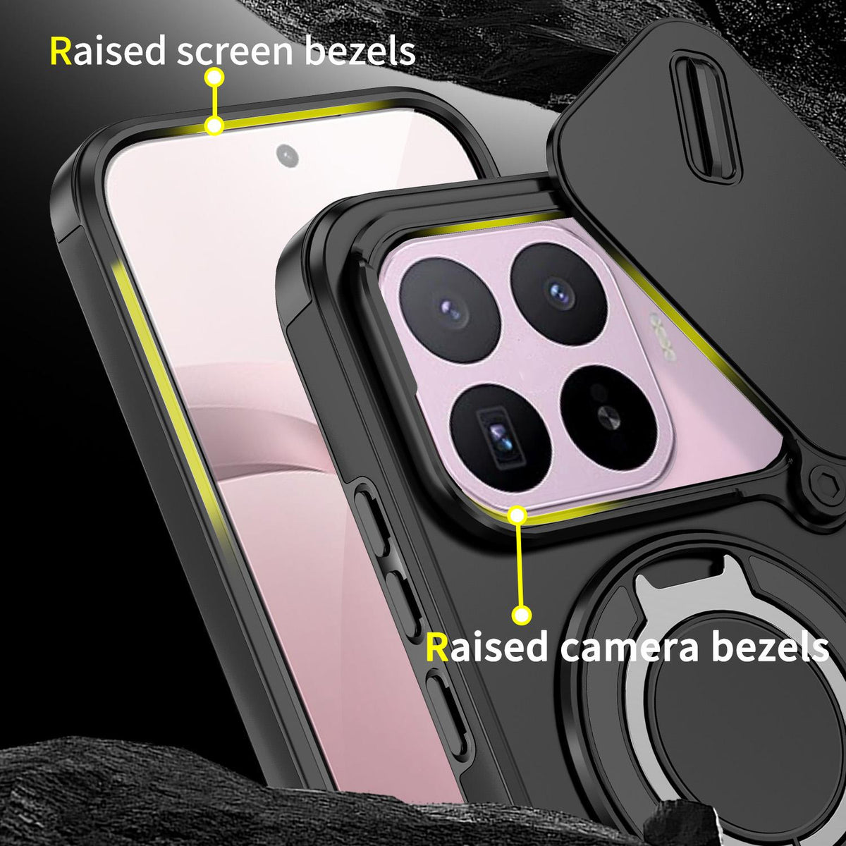 For Xiaomi 17T 5G Sliding Camshield Ring Holder Phone Case - Black - EDA009720201A
