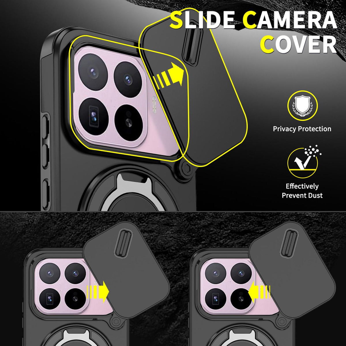 For Xiaomi 17T 5G Sliding Camshield Ring Holder Phone Case - Black - EDA009720201A
