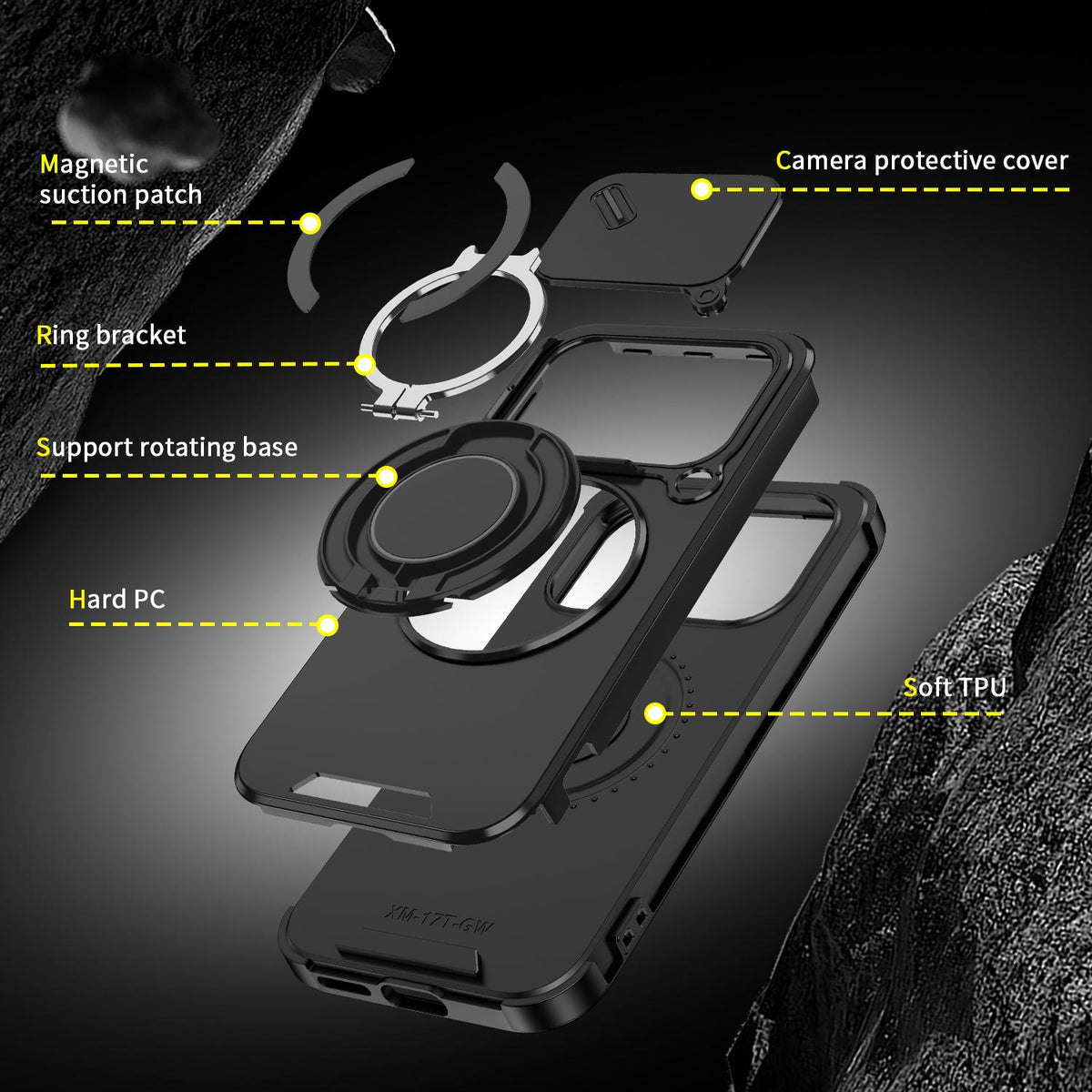 For Xiaomi 17T 5G Sliding Camshield Ring Holder Phone Case - Black - EDA009720201A