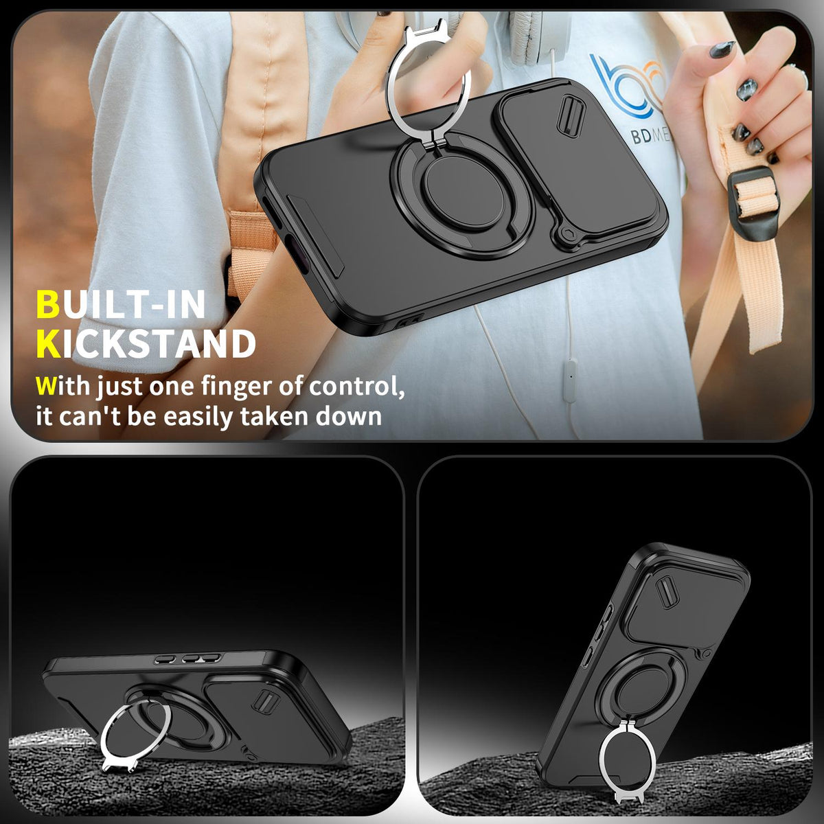 For Xiaomi 17T 5G Sliding Camshield Ring Holder Phone Case - Black - EDA009720201A