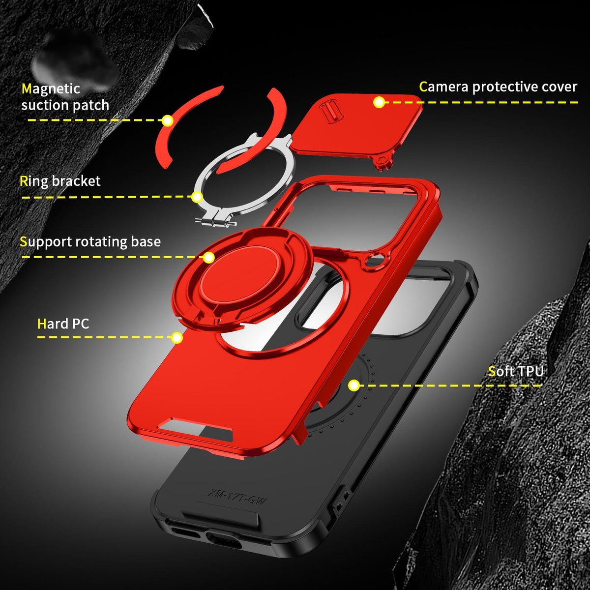 For Xiaomi 17T 5G Sliding Camshield Ring Holder Phone Case - Red - EDA009720201C