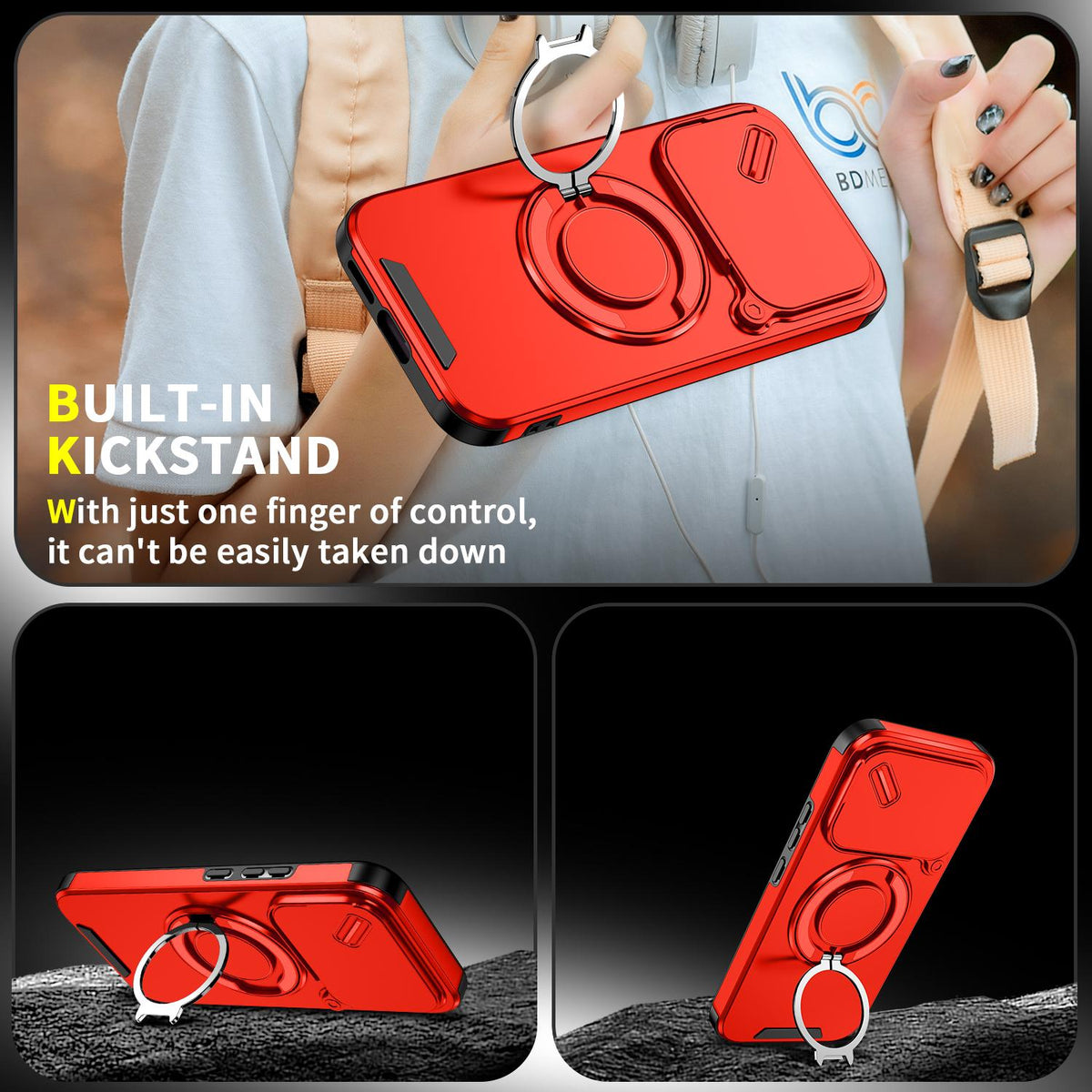 For Xiaomi 17T 5G Sliding Camshield Ring Holder Phone Case - Red - EDA009720201C
