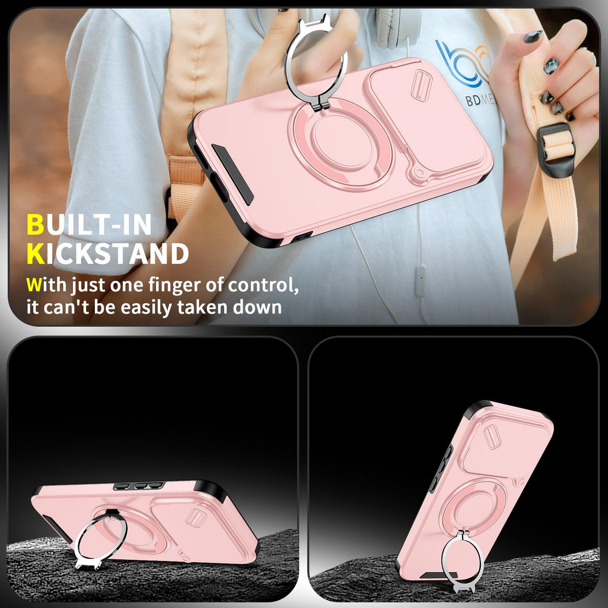 For Xiaomi 17T 5G Sliding Camshield Ring Holder Phone Case - Pink - EDA009720201E