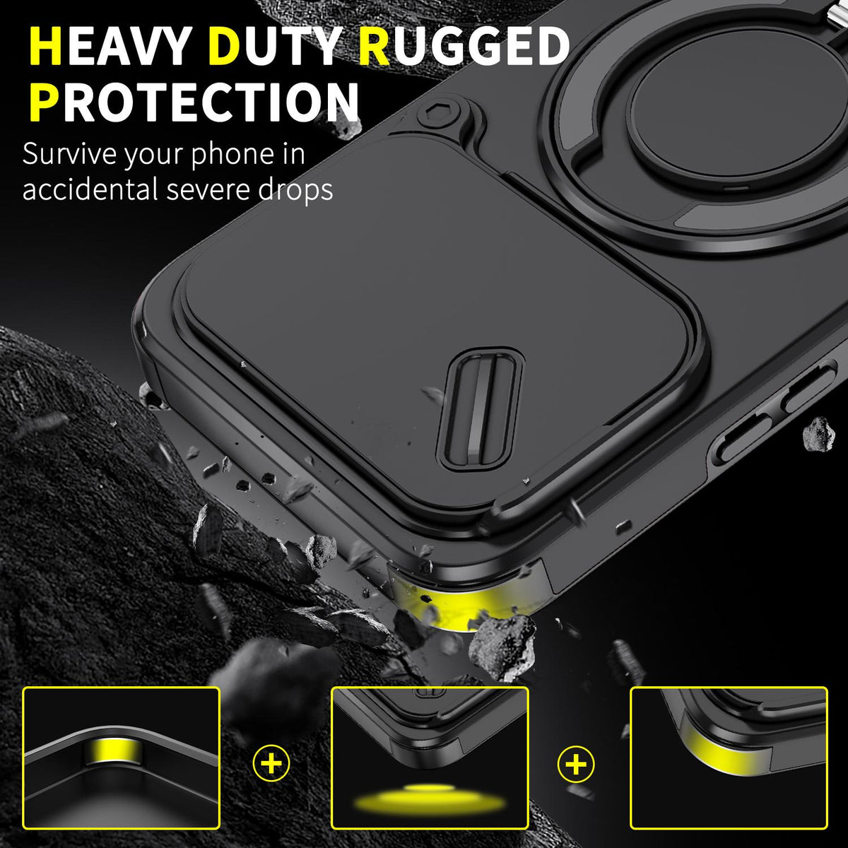 For Xiaomi 17T Pro 5G Sliding Camshield Ring Holder Phone Case - Black - EDA009720202A