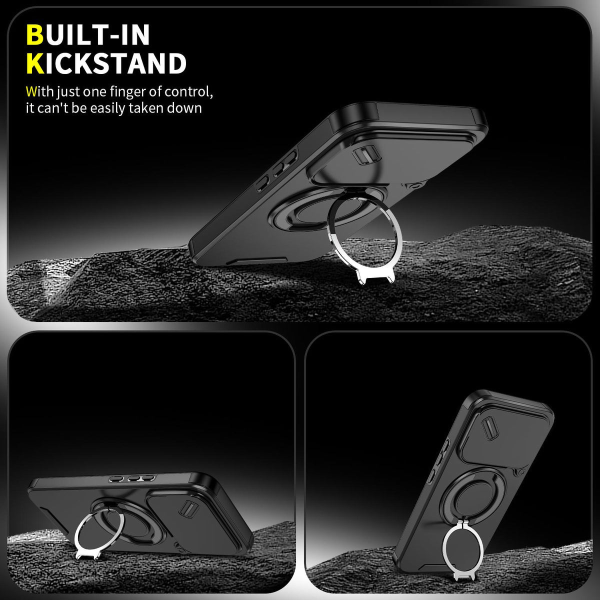 For Xiaomi 17T Pro 5G Sliding Camshield Ring Holder Phone Case - Black - EDA009720202A