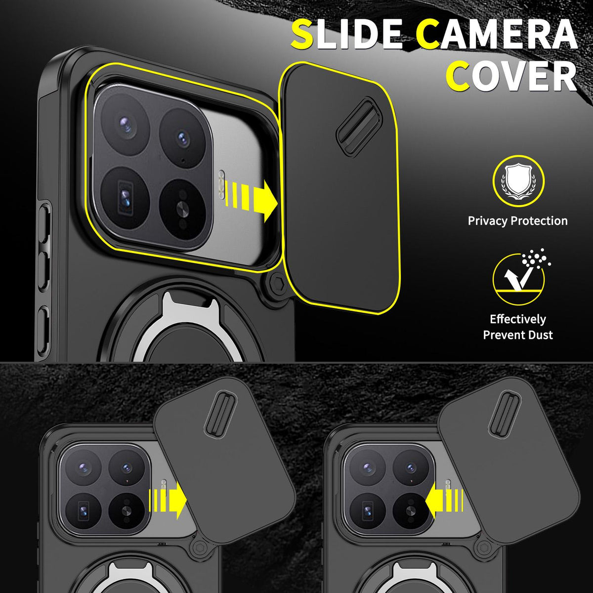 For Xiaomi 17T Pro 5G Sliding Camshield Ring Holder Phone Case - Black - EDA009720202A