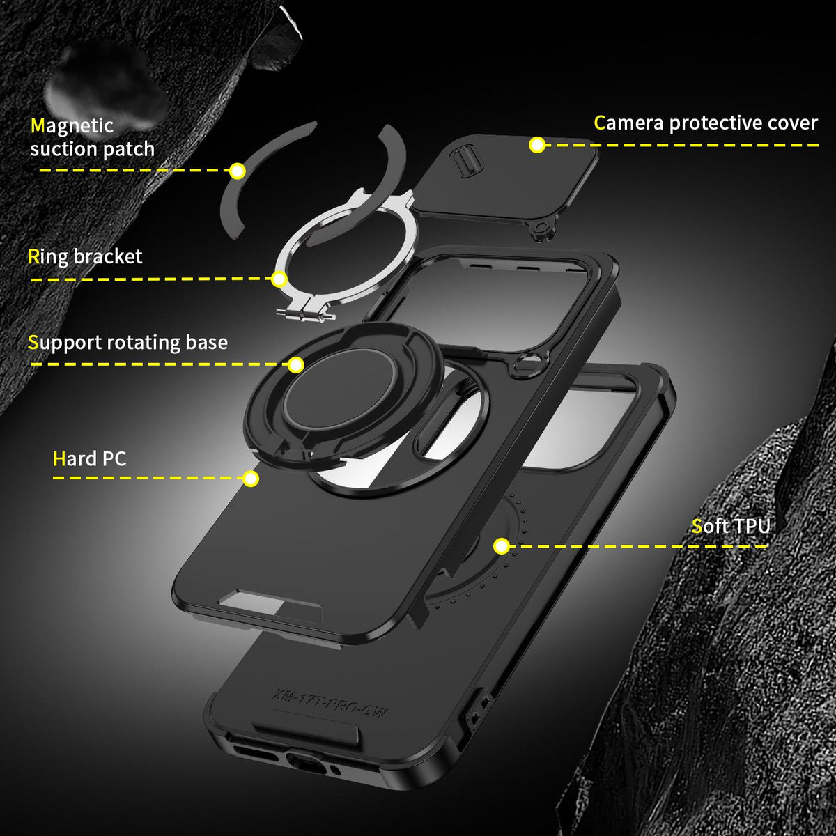 For Xiaomi 17T Pro 5G Sliding Camshield Ring Holder Phone Case - Black - EDA009720202A
