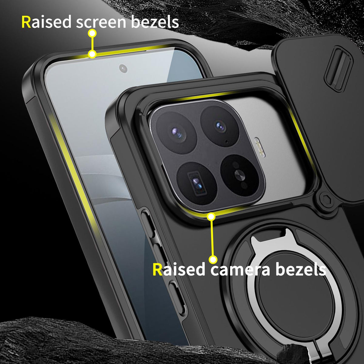 For Xiaomi 17T Pro 5G Sliding Camshield Ring Holder Phone Case - Black - EDA009720202A
