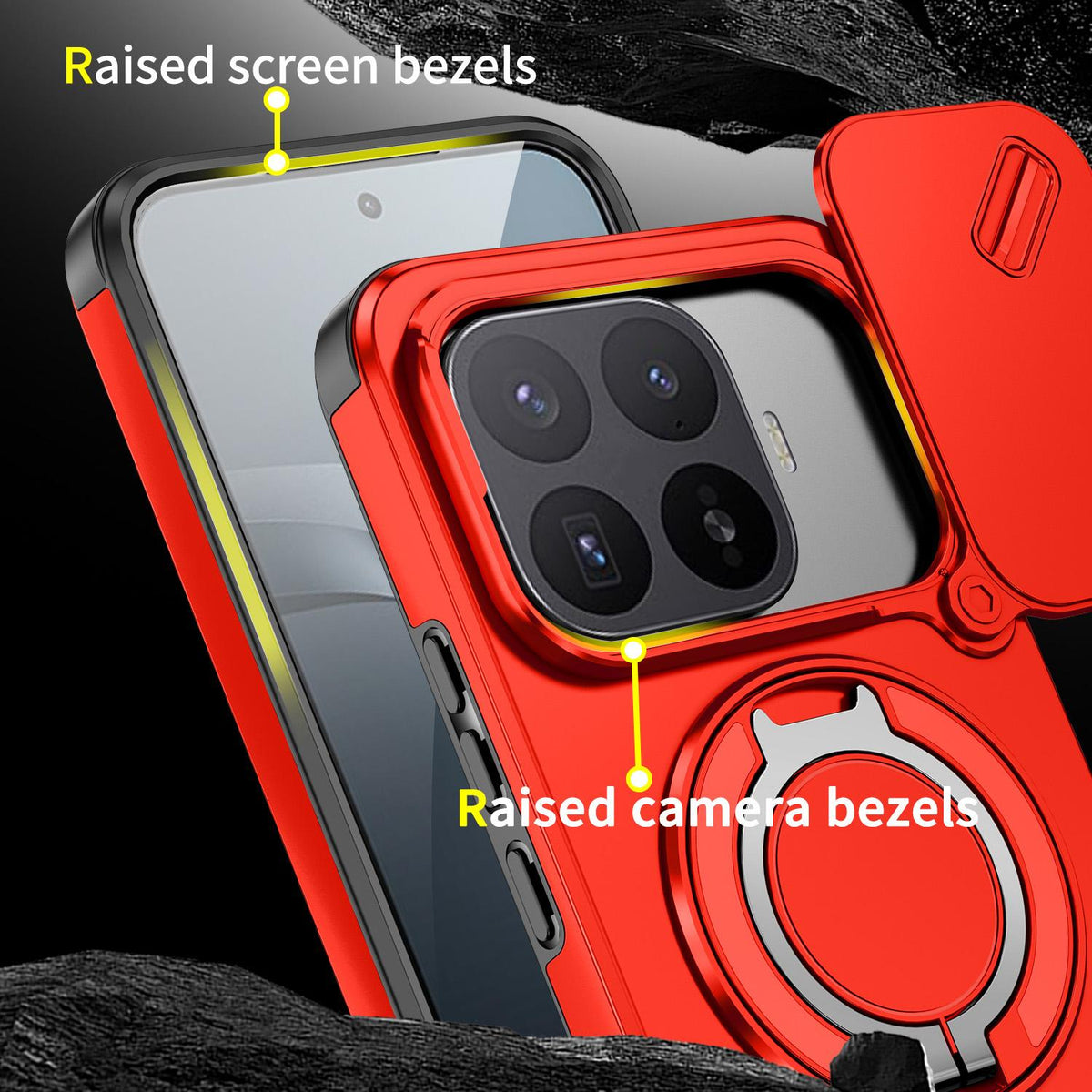 For Xiaomi 17T Pro 5G Sliding Camshield Ring Holder Phone Case - Red - EDA009720202C