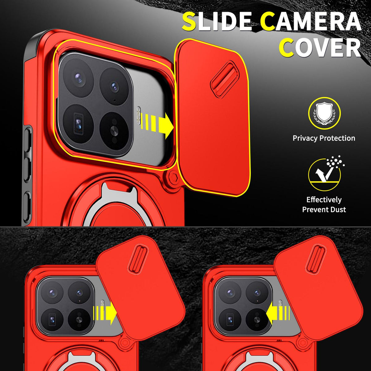 For Xiaomi 17T Pro 5G Sliding Camshield Ring Holder Phone Case - Red - EDA009720202C