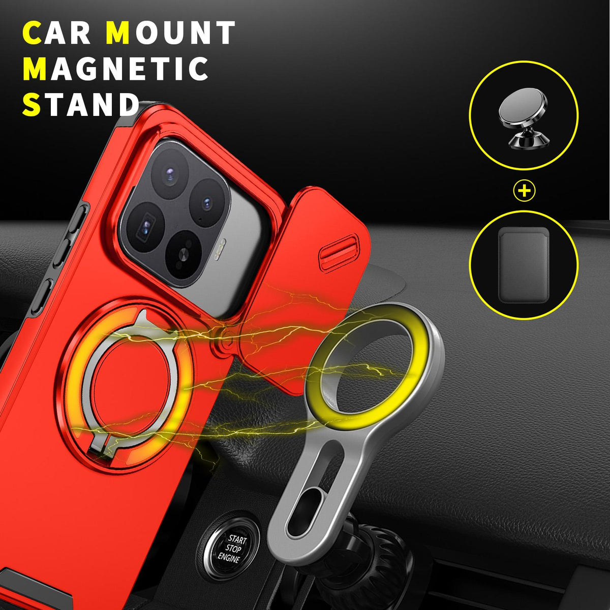 For Xiaomi 17T Pro 5G Sliding Camshield Ring Holder Phone Case - Red - EDA009720202C