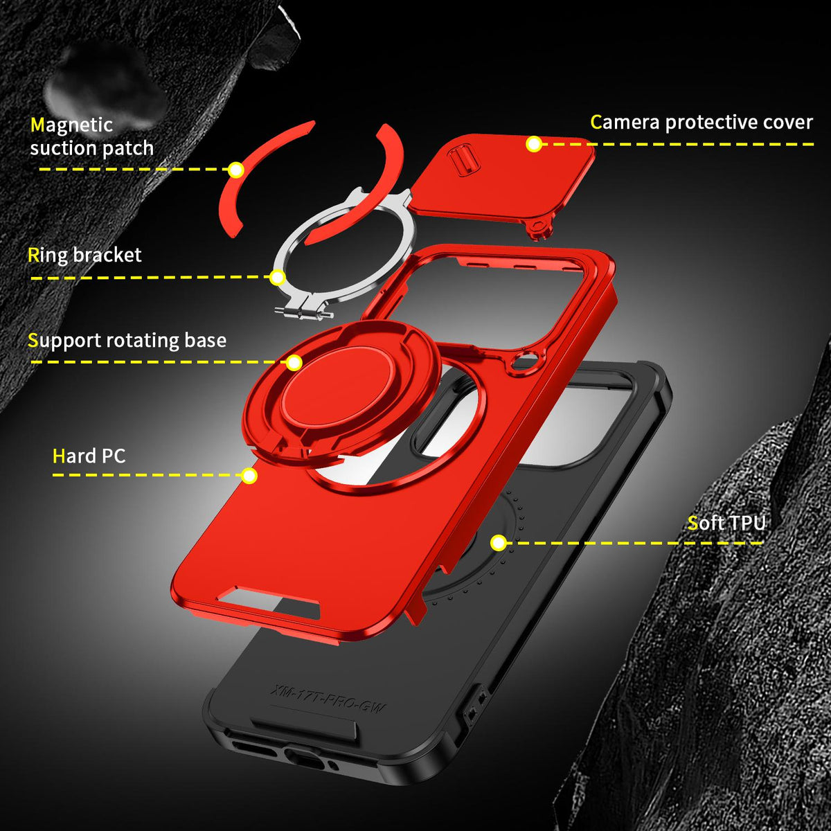 For Xiaomi 17T Pro 5G Sliding Camshield Ring Holder Phone Case - Red - EDA009720202C