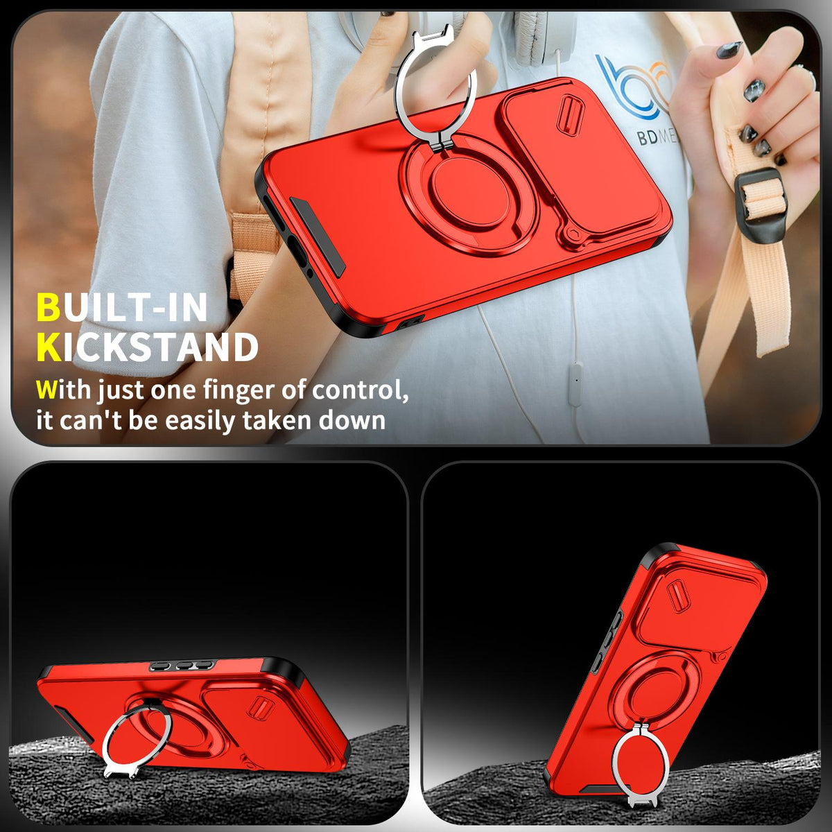 For Xiaomi 17T Pro 5G Sliding Camshield Ring Holder Phone Case - Red - EDA009720202C