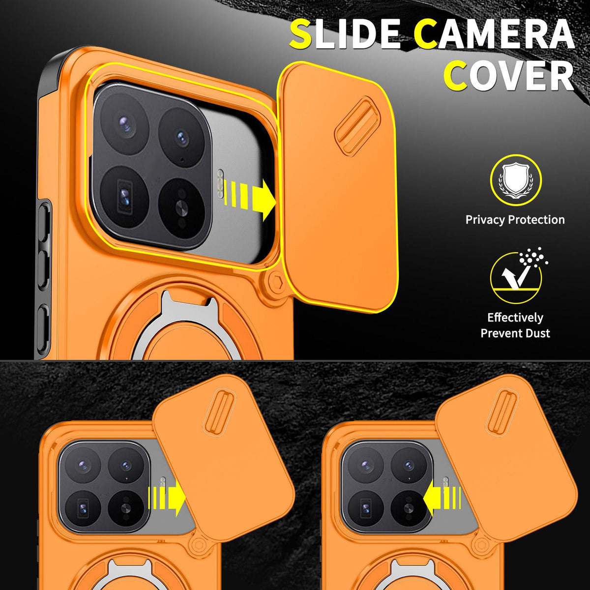 For Xiaomi 17T Pro 5G Sliding Camshield Ring Holder Phone Case - Orange - EDA009720202D