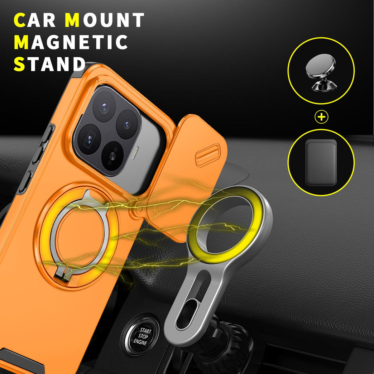 For Xiaomi 17T Pro 5G Sliding Camshield Ring Holder Phone Case - Orange - EDA009720202D