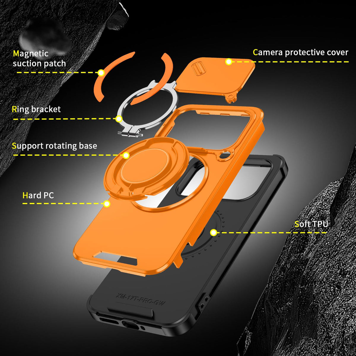 For Xiaomi 17T Pro 5G Sliding Camshield Ring Holder Phone Case - Orange - EDA009720202D