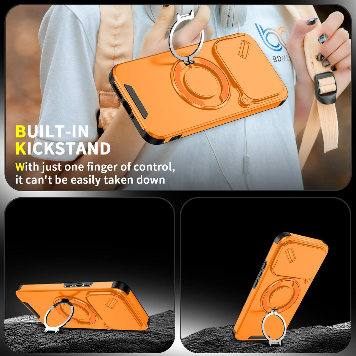 For Xiaomi 17T Pro 5G Sliding Camshield Ring Holder Phone Case - Orange - EDA009720202D