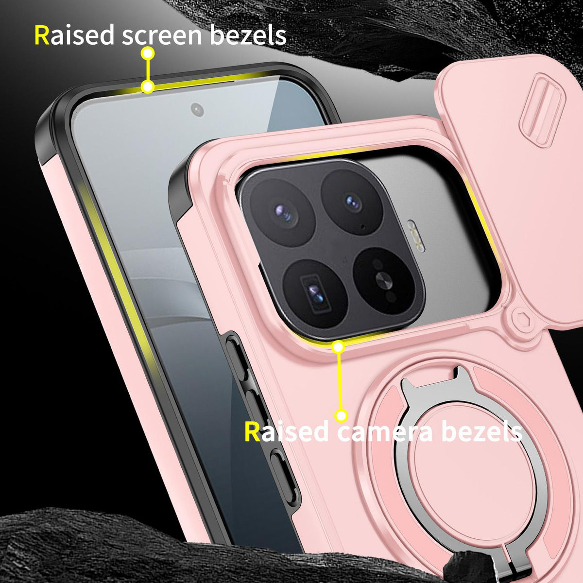For Xiaomi 17T Pro 5G Sliding Camshield Ring Holder Phone Case - Pink - EDA009720202E