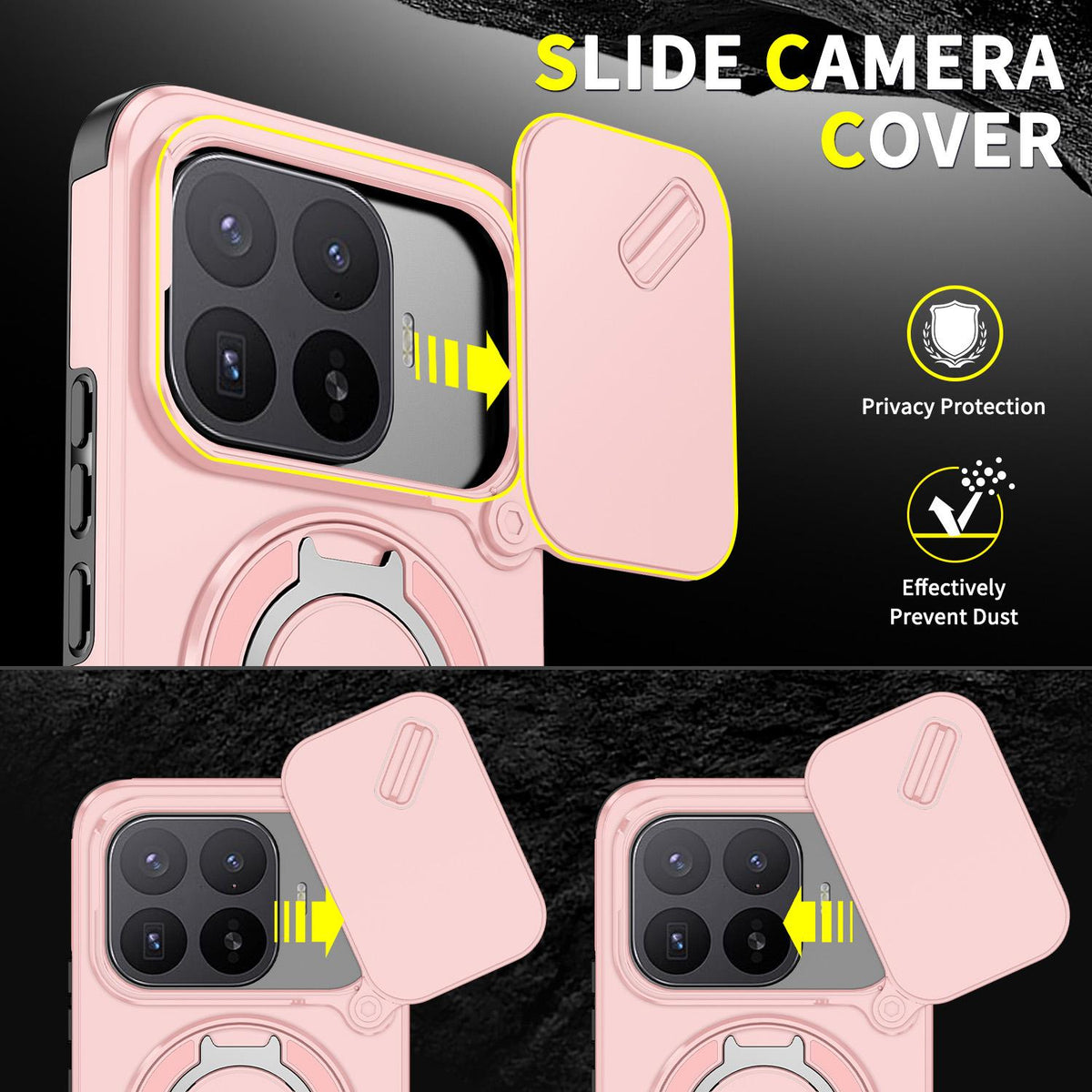 For Xiaomi 17T Pro 5G Sliding Camshield Ring Holder Phone Case - Pink - EDA009720202E