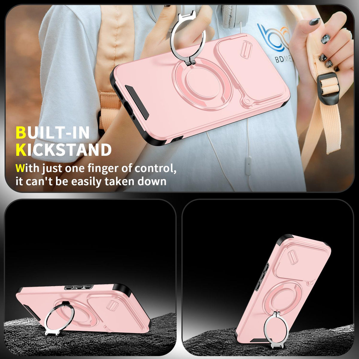 For Xiaomi 17T Pro 5G Sliding Camshield Ring Holder Phone Case - Pink - EDA009720202E