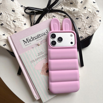 For iPhone 18 Pro Max / 17 Pro Max Bunny Ears Puffer TPU Phone Case - Rose Red - EDA009720302E