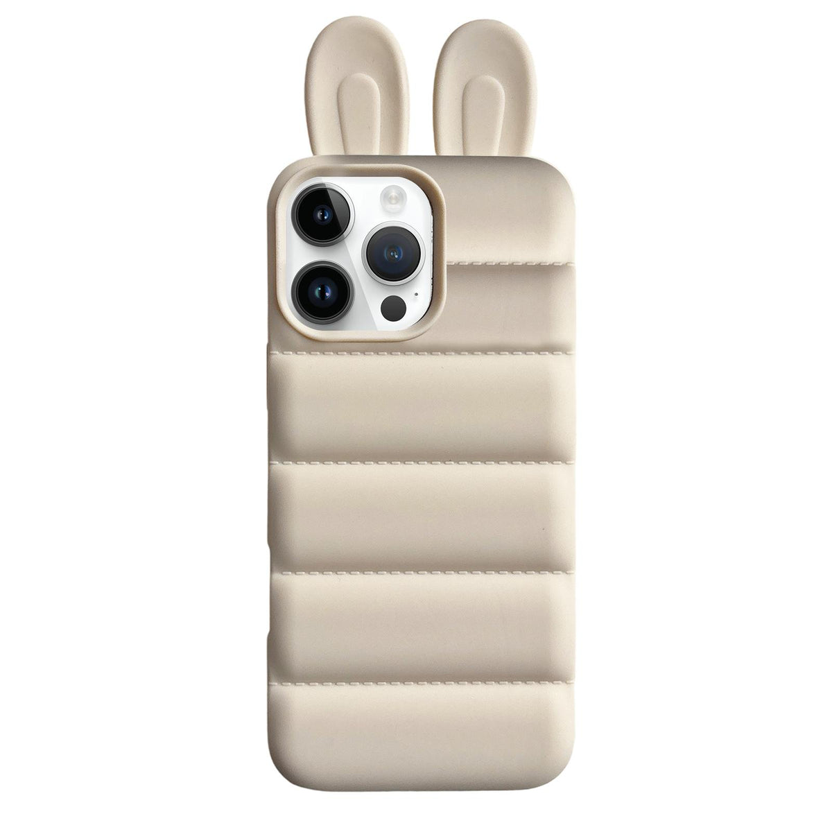 For iPhone 16 Pro Bunny Ears Puffer TPU Phone Case - White - EDA009720305A