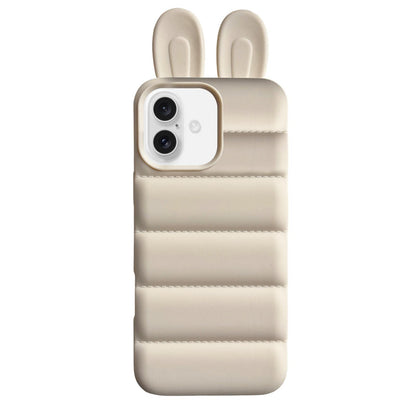 For iPhone 16 Bunny Ears Puffer TPU Phone Case - White - EDA009720306A