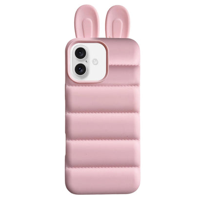 For iPhone 16 Bunny Ears Puffer TPU Phone Case - Pink - EDA009720306C