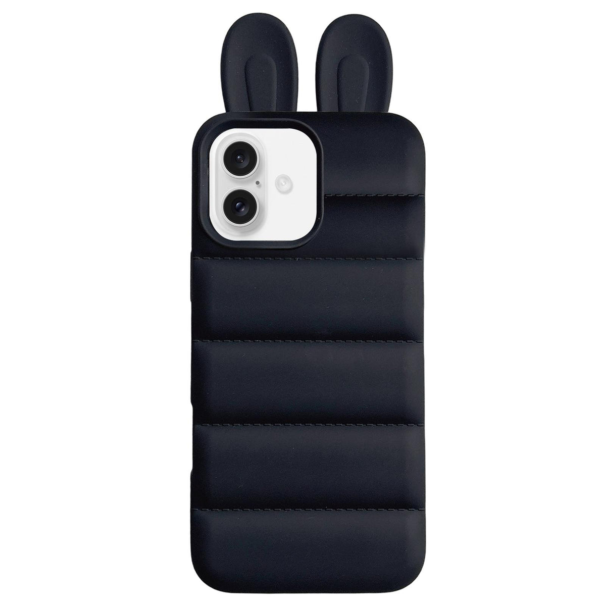 For iPhone 16 Bunny Ears Puffer TPU Phone Case - Black - EDA009720306D