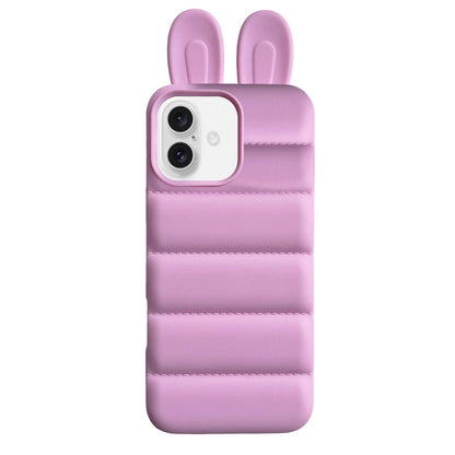 For iPhone 16 Bunny Ears Puffer TPU Phone Case - Rose Red - EDA009720306E