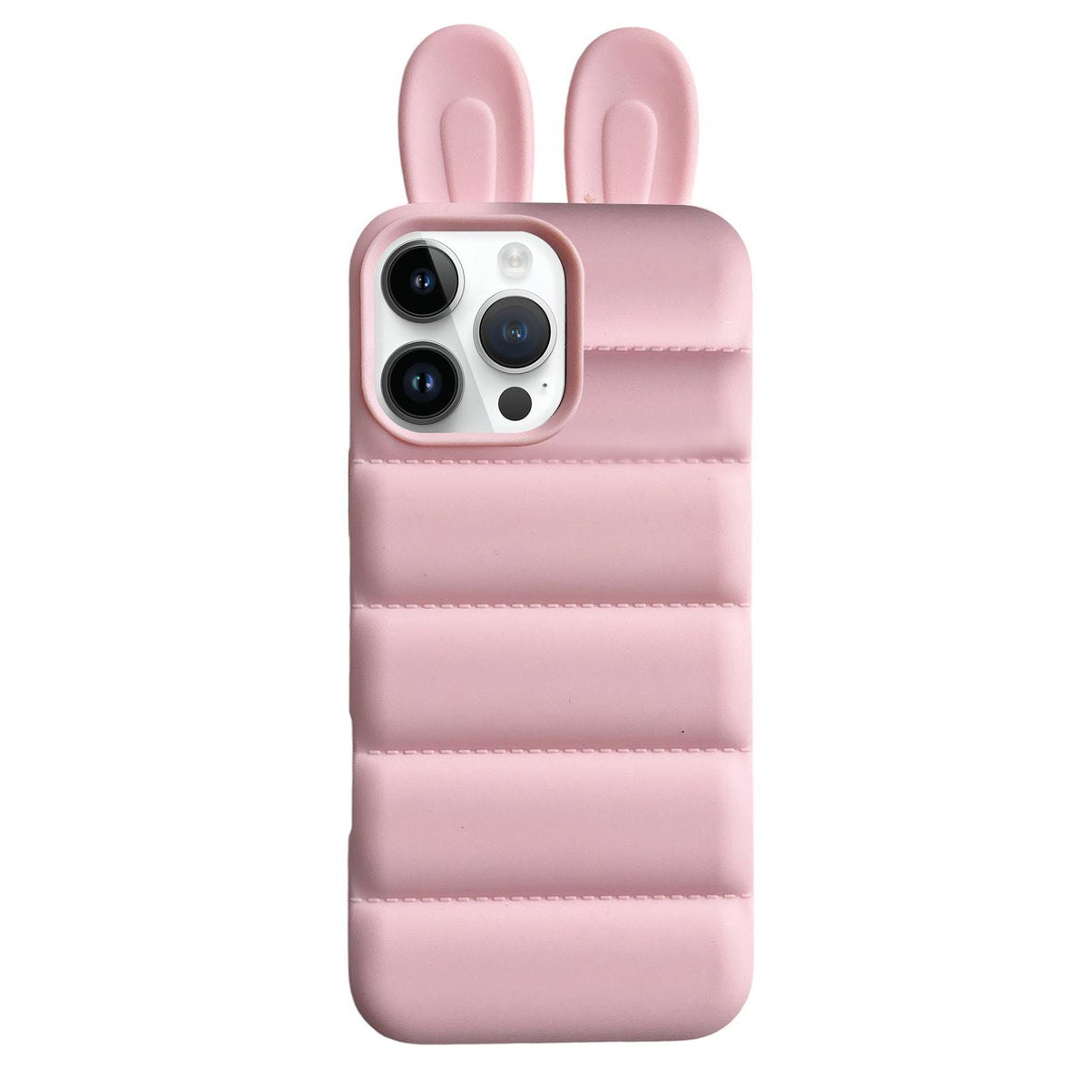 For iPhone 15 Pro Max Bunny Ears Puffer TPU Phone Case - Pink - EDA009720307C
