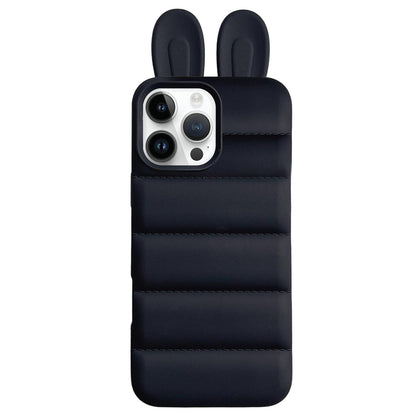 For iPhone 15 Pro Max Bunny Ears Puffer TPU Phone Case - Black - EDA009720307D