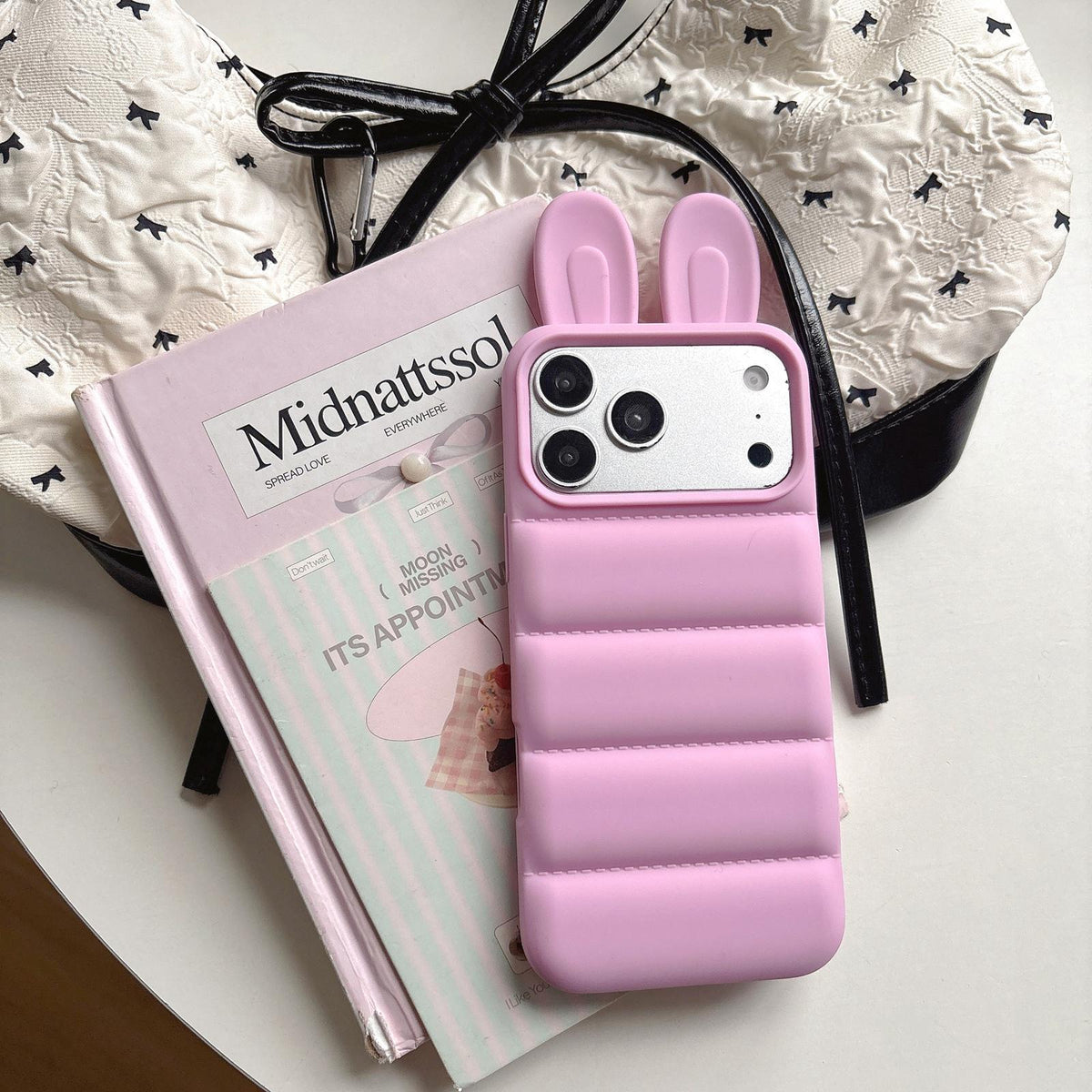 For iPhone 15 Pro Bunny Ears Puffer TPU Phone Case - Rose Red - EDA009720308E