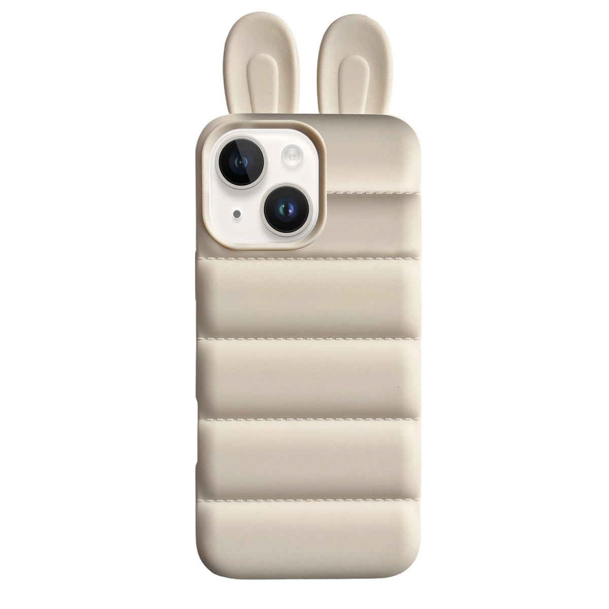 For iPhone 15 Bunny Ears Puffer TPU Phone Case - White - EDA009720309A