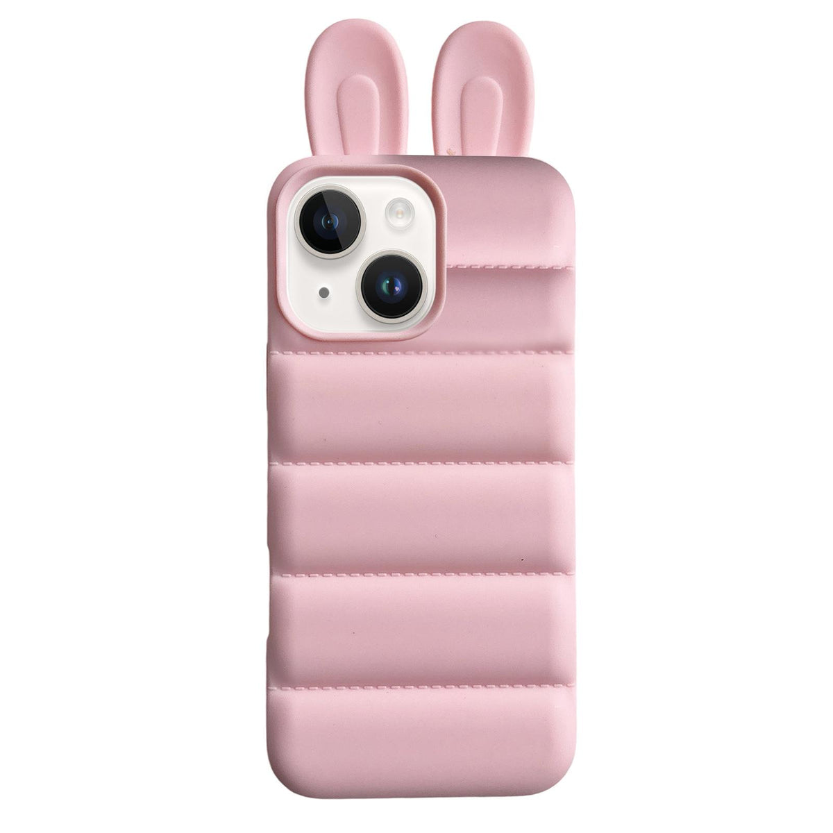 For iPhone 15 Bunny Ears Puffer TPU Phone Case - Pink - EDA009720309C