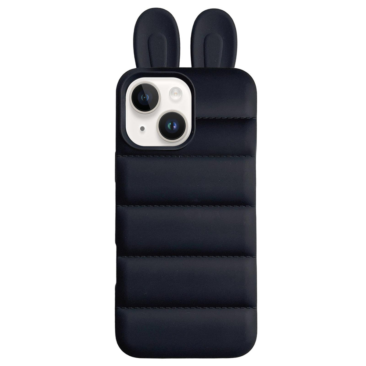 For iPhone 15 Bunny Ears Puffer TPU Phone Case - Black - EDA009720309D