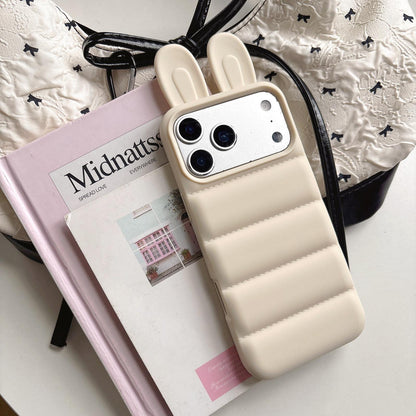 For iPhone 14 Pro Bunny Ears Puffer TPU Phone Case - White - EDA009720311A