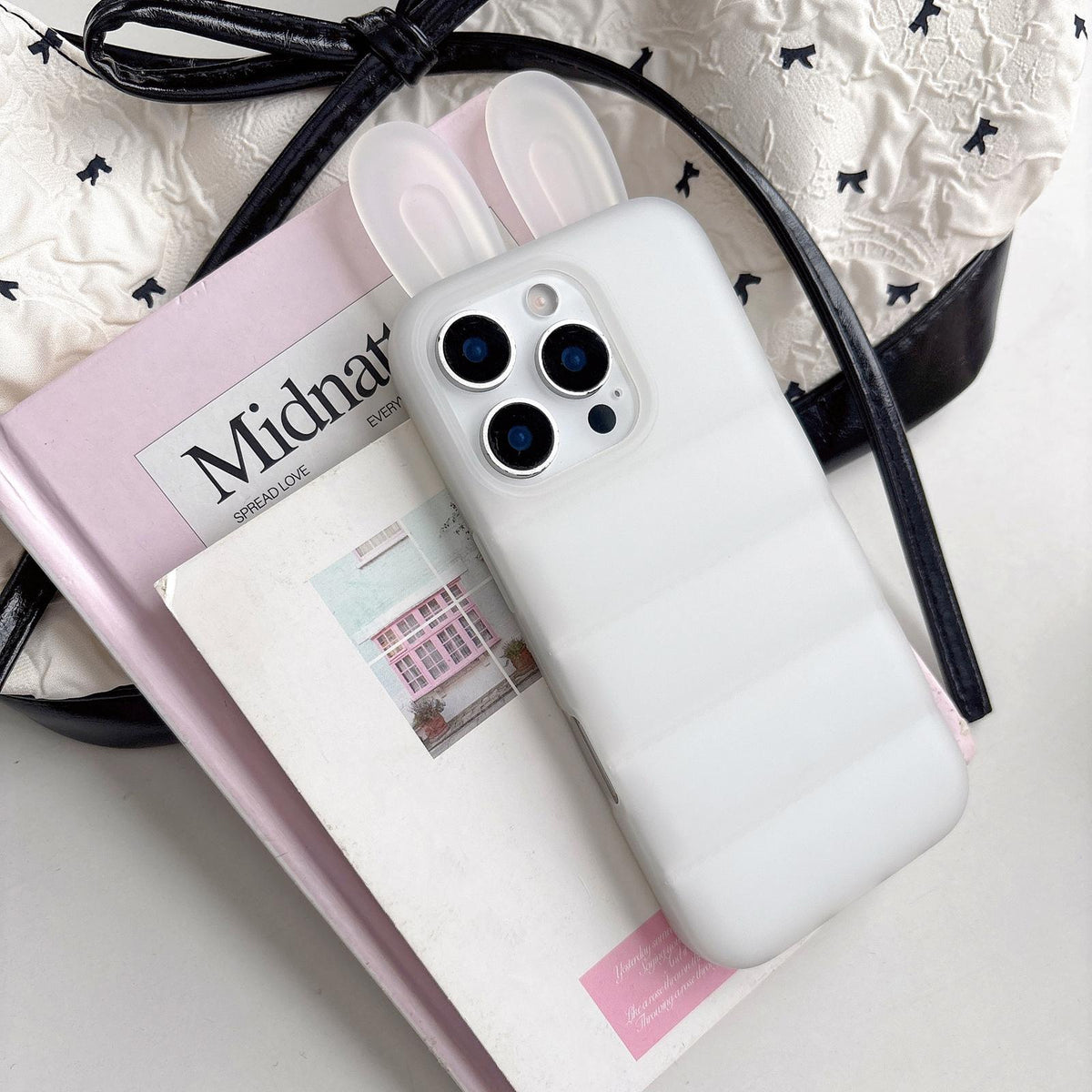 For iPhone 14 Pro Max Bunny Ears Puffer TPU Phone Case - Translucent - EDA009720312B