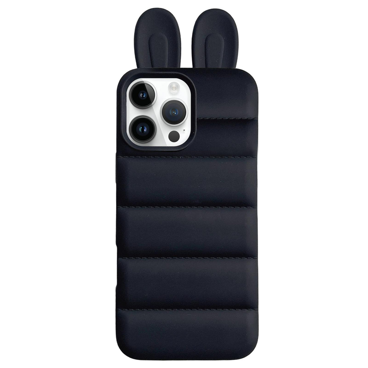 For iPhone 14 Pro Max Bunny Ears Puffer TPU Phone Case - Black - EDA009720312D