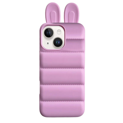 For iPhone 13 Bunny Ears Puffer TPU Phone Case - Rose Red - EDA009720314E