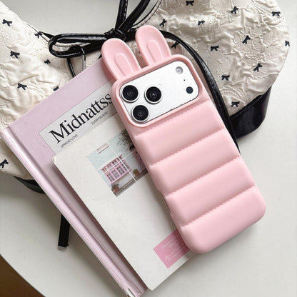 For iPhone 12 Pro Max Bunny Ears Puffer TPU Phone Case - Pink - EDA009720315C