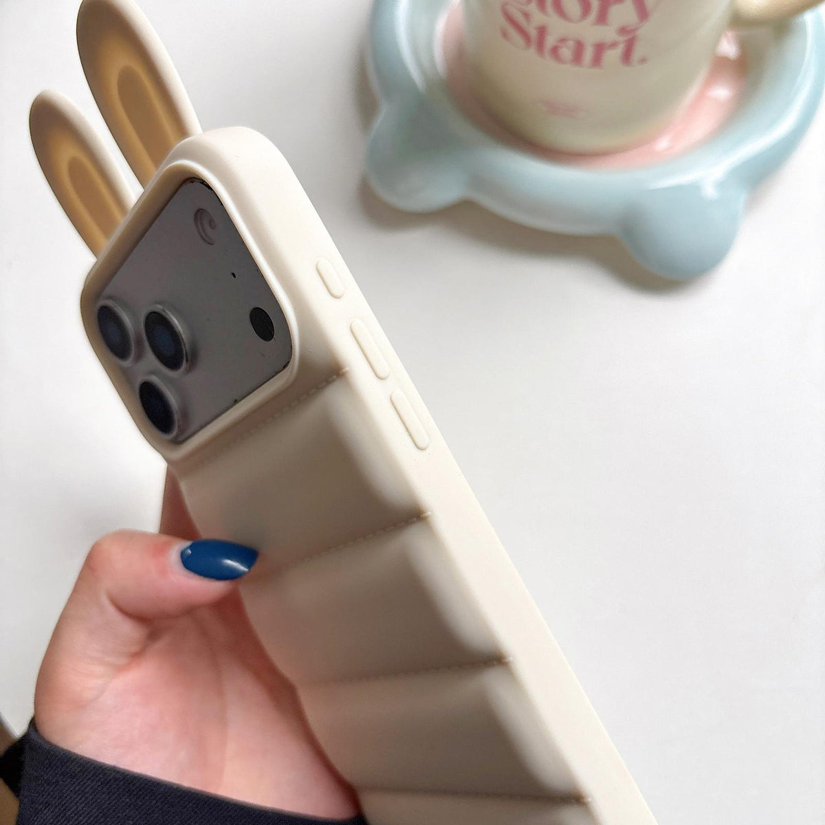 For iPhone 15 Pro Max Bunny Ears Puffer TPU Phone Case - Pink - EDA009720307C