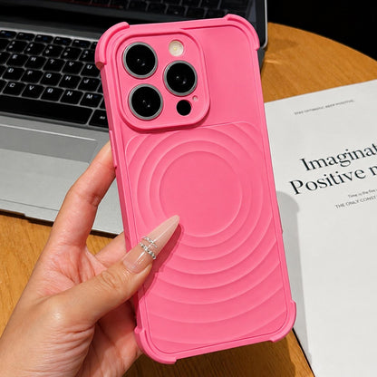 For iPhone 14 Pro Max Water Ripple Texture Magnetic Phone Case with Lens Film - Rose Red - EDA009720506E