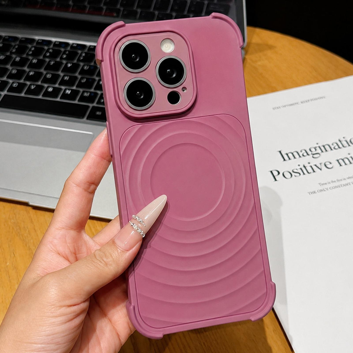 For iPhone 14 Pro Max Water Ripple Texture Magnetic Phone Case with Lens Film - Purple - EDA009720506H