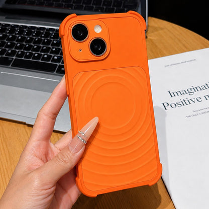 For iPhone 15 Water Ripple Texture Magnetic Phone Case with Lens Film - Orange - EDA009720507B
