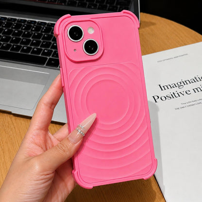 For iPhone 15 Water Ripple Texture Magnetic Phone Case with Lens Film - Rose Red - EDA009720507E