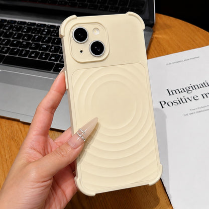 For iPhone 15 Water Ripple Texture Magnetic Phone Case with Lens Film - Creamy Yellow - EDA009720507F