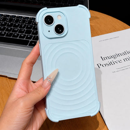 For iPhone 15 Water Ripple Texture Magnetic Phone Case with Lens Film - Sky Blue - EDA009720507G