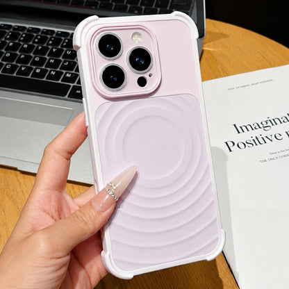 For iPhone 16 Pro Max Water Ripple Texture Magnetic Phone Case with Lens Film - Pink - EDA009720512C